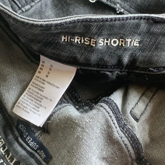 American Eagle 14 Hi-Rise Shortie Black Gray Jean Denim Shorts Distressed Ripped - Picture 11 of 12